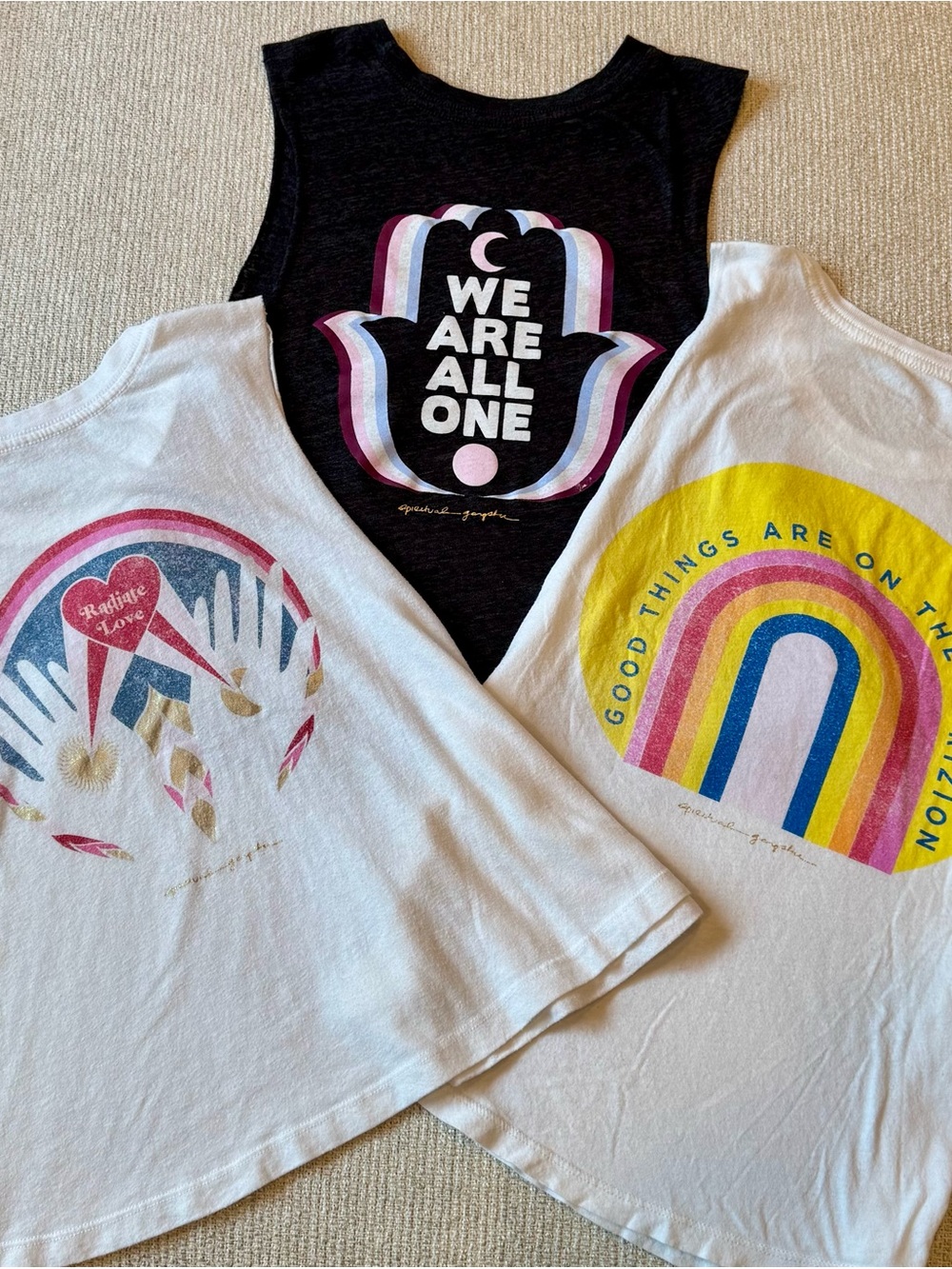 Spiritual Gangster Size Small Lot of 3 Graphic Tank Tops Yoga Pilates White Gray
